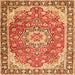 Round Machine Washable Persian Orange Traditional Area Rugs, wshtr2991org