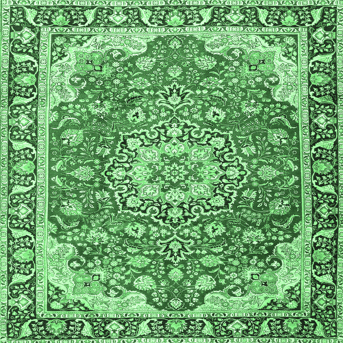 Square Machine Washable Persian Emerald Green Traditional Area Rugs, wshtr2991emgrn