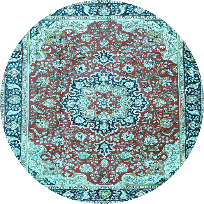 Round Machine Washable Persian Light Blue Traditional Rug, wshtr2991lblu