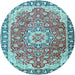 Round Machine Washable Persian Light Blue Traditional Rug, wshtr2991lblu