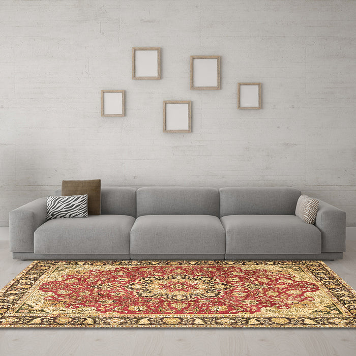 Machine Washable Persian Brown Traditional Rug in a Living Room,, wshtr2991brn