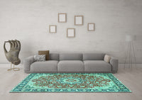 Machine Washable Persian Turquoise Traditional Rug, wshtr2991turq