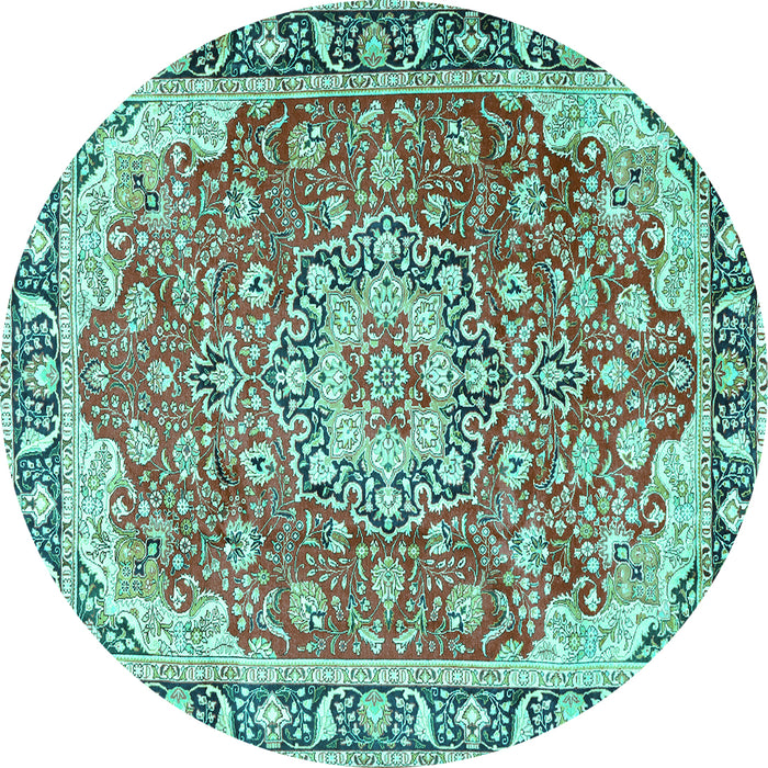Round Persian Turquoise Traditional Rug, tr2991turq