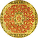 Round Machine Washable Persian Yellow Traditional Rug, wshtr2991yw