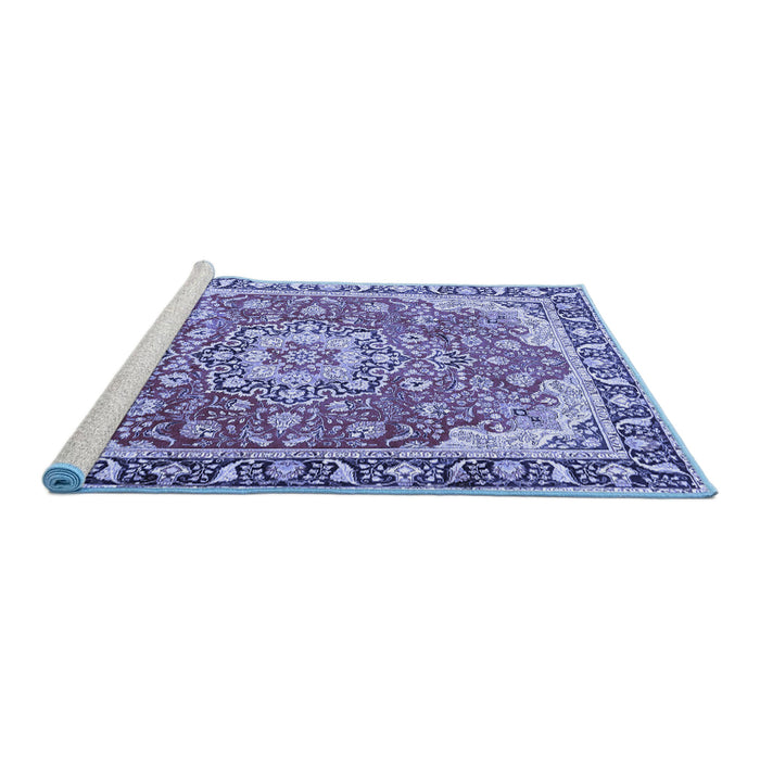 Sideview of Machine Washable Persian Blue Traditional Rug, wshtr2991blu