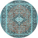 Round Machine Washable Persian Light Blue Traditional Rug, wshtr2992lblu