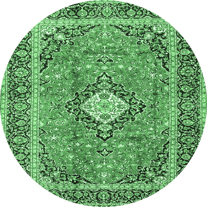 Round Persian Emerald Green Traditional Rug, tr2992emgrn