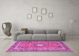 Machine Washable Persian Pink Traditional Rug in a Living Room, wshtr2992pnk
