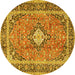 Round Machine Washable Persian Yellow Traditional Rug, wshtr2992yw