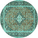 Round Machine Washable Persian Turquoise Traditional Area Rugs, wshtr2992turq