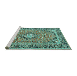 Sideview of Machine Washable Persian Turquoise Traditional Area Rugs, wshtr2992turq