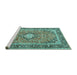 Sideview of Machine Washable Persian Turquoise Traditional Area Rugs, wshtr2992turq