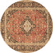 Round Machine Washable Persian Brown Traditional Rug, wshtr2992brn