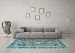 Machine Washable Persian Light Blue Traditional Rug in a Living Room, wshtr2992lblu