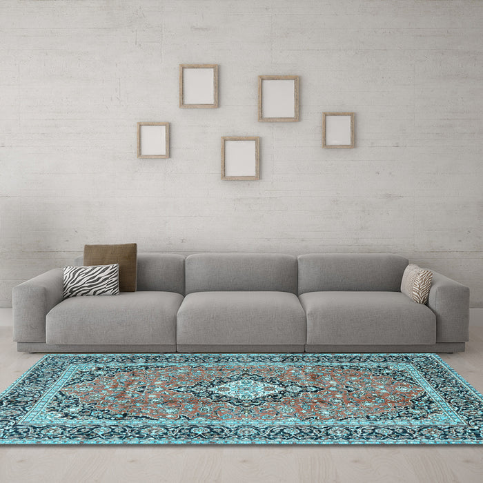 Machine Washable Persian Light Blue Traditional Rug in a Living Room, wshtr2992lblu