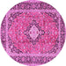 Round Machine Washable Persian Pink Traditional Rug, wshtr2992pnk