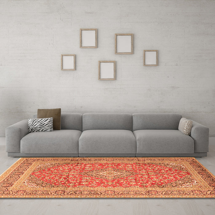 Machine Washable Persian Orange Traditional Area Rugs in a Living Room, wshtr2993org