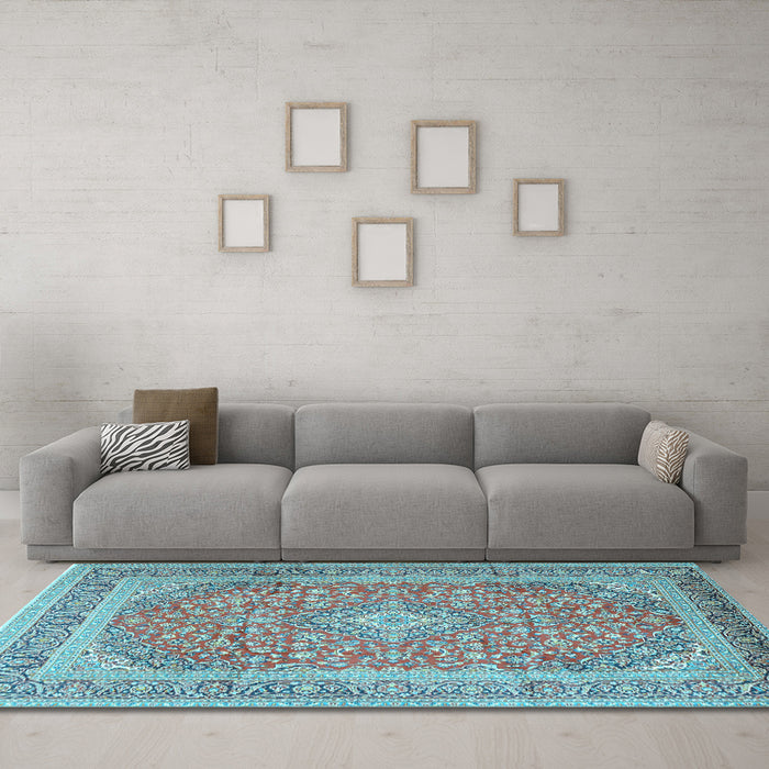 Machine Washable Persian Light Blue Traditional Rug in a Living Room, wshtr2993lblu