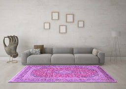 Machine Washable Persian Purple Traditional Area Rugs in a Living Room, wshtr2993pur