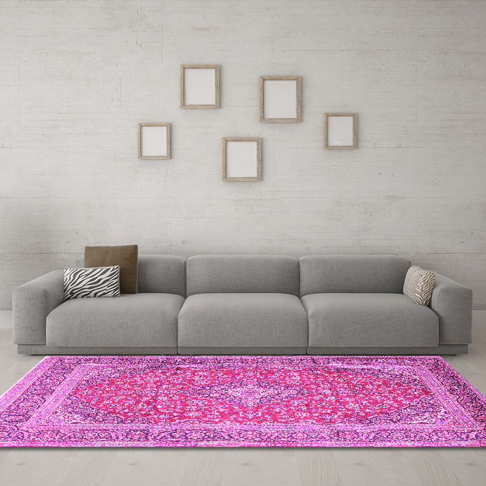Machine Washable Persian Pink Traditional Rug in a Living Room, wshtr2993pnk