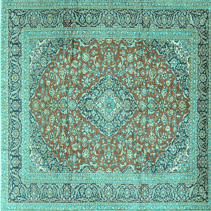 Square Machine Washable Persian Turquoise Traditional Area Rugs, wshtr2993turq