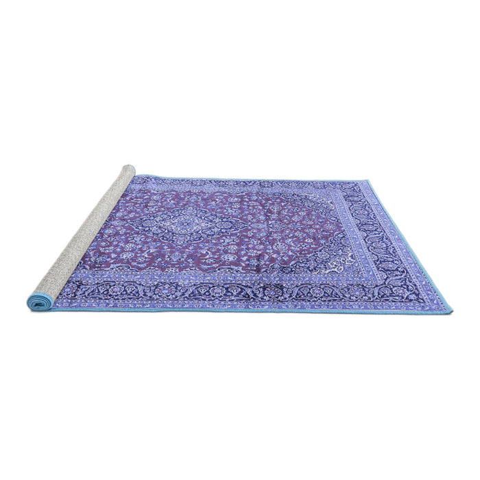 Sideview of Machine Washable Persian Blue Traditional Rug, wshtr2993blu