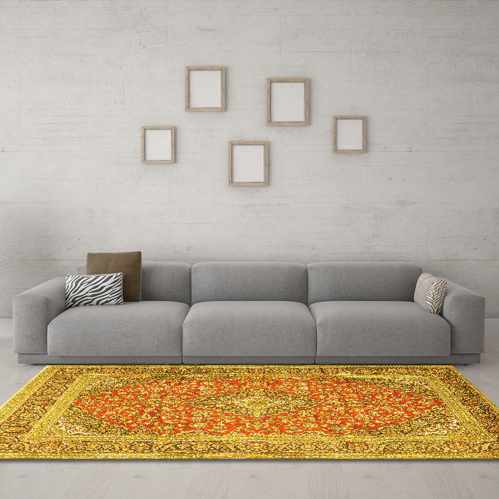Machine Washable Persian Yellow Traditional Rug in a Living Room, wshtr2993yw