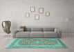 Machine Washable Persian Turquoise Traditional Area Rugs in a Living Room,, wshtr2993turq