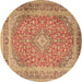 Round Machine Washable Persian Brown Traditional Rug, wshtr2993brn