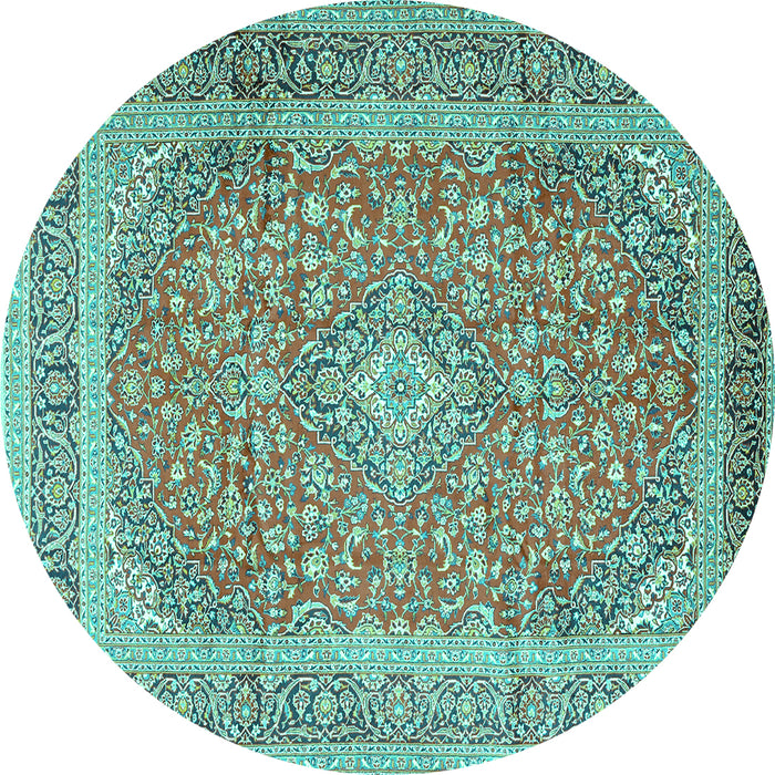 Round Machine Washable Persian Turquoise Traditional Area Rugs, wshtr2993turq