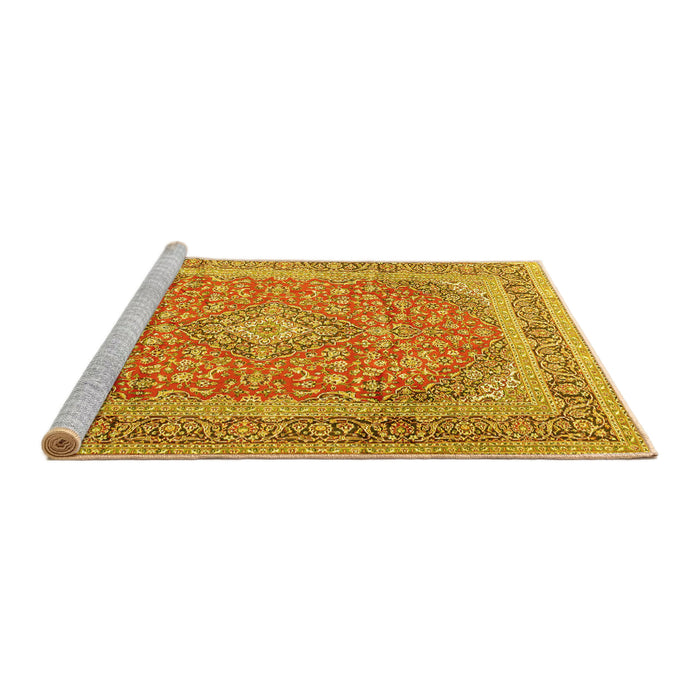 Sideview of Machine Washable Persian Yellow Traditional Rug, wshtr2993yw