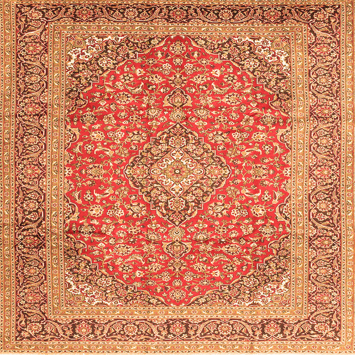 Round Machine Washable Persian Orange Traditional Area Rugs, wshtr2993org