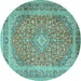 Round Persian Turquoise Traditional Rug, tr2993turq