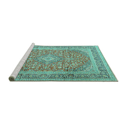Sideview of Machine Washable Persian Turquoise Traditional Area Rugs, wshtr2993turq