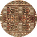 Round Machine Washable Persian Brown Traditional Rug, wshtr2994brn