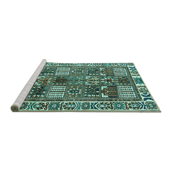 Sideview of Machine Washable Persian Turquoise Traditional Area Rugs, wshtr2994turq