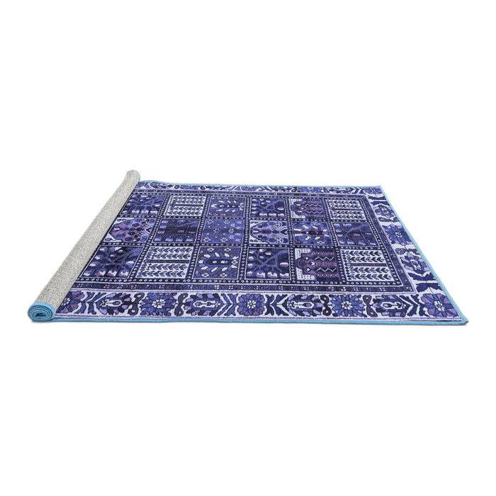 Sideview of Machine Washable Persian Blue Traditional Rug, wshtr2994blu