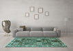 Machine Washable Persian Turquoise Traditional Area Rugs in a Living Room,, wshtr2994turq