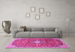 Machine Washable Medallion Pink Traditional Rug in a Living Room, wshtr2995pnk