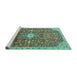 Sideview of Machine Washable Medallion Turquoise Traditional Area Rugs, wshtr2995turq