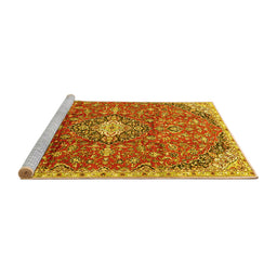 Sideview of Machine Washable Medallion Yellow Traditional Rug, wshtr2995yw