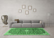 Machine Washable Medallion Emerald Green Traditional Area Rugs in a Living Room,, wshtr2995emgrn