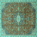 Square Machine Washable Medallion Turquoise Traditional Area Rugs, wshtr2995turq