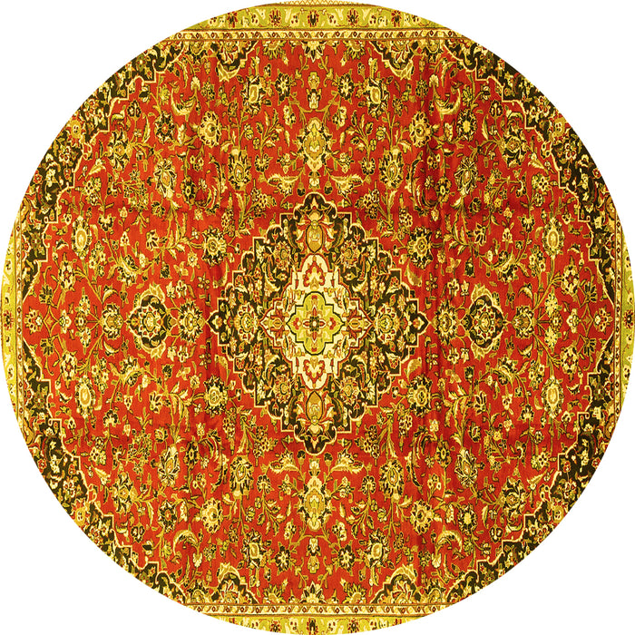 Round Medallion Yellow Traditional Rug, tr2995yw