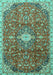 Machine Washable Medallion Turquoise Traditional Area Rugs, wshtr2995turq