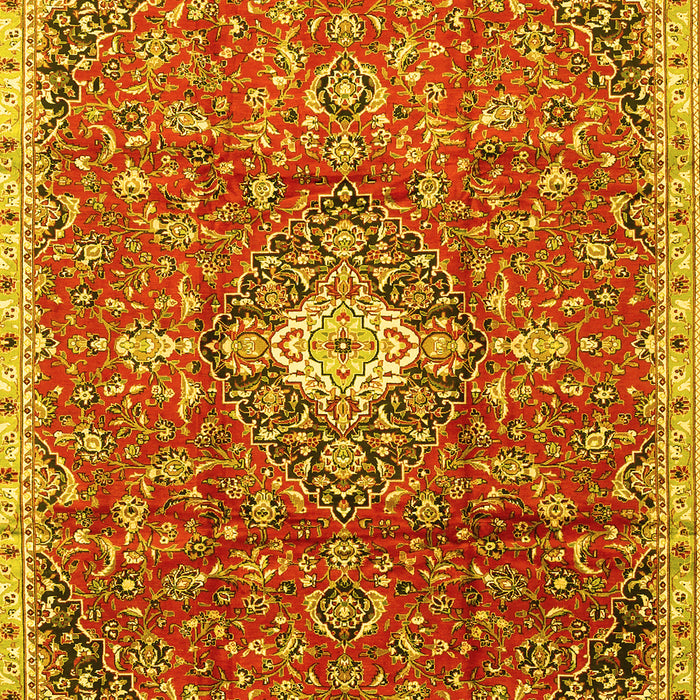 Machine Washable Medallion Yellow Traditional Rug, wshtr2995yw