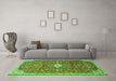 Machine Washable Medallion Green Traditional Area Rugs in a Living Room,, wshtr2995grn