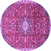 Round Machine Washable Medallion Purple Traditional Area Rugs, wshtr2995pur