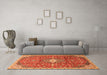 Machine Washable Medallion Orange Traditional Area Rugs in a Living Room, wshtr2995org