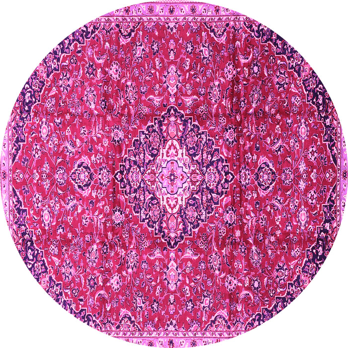 Round Machine Washable Medallion Pink Traditional Rug, wshtr2995pnk